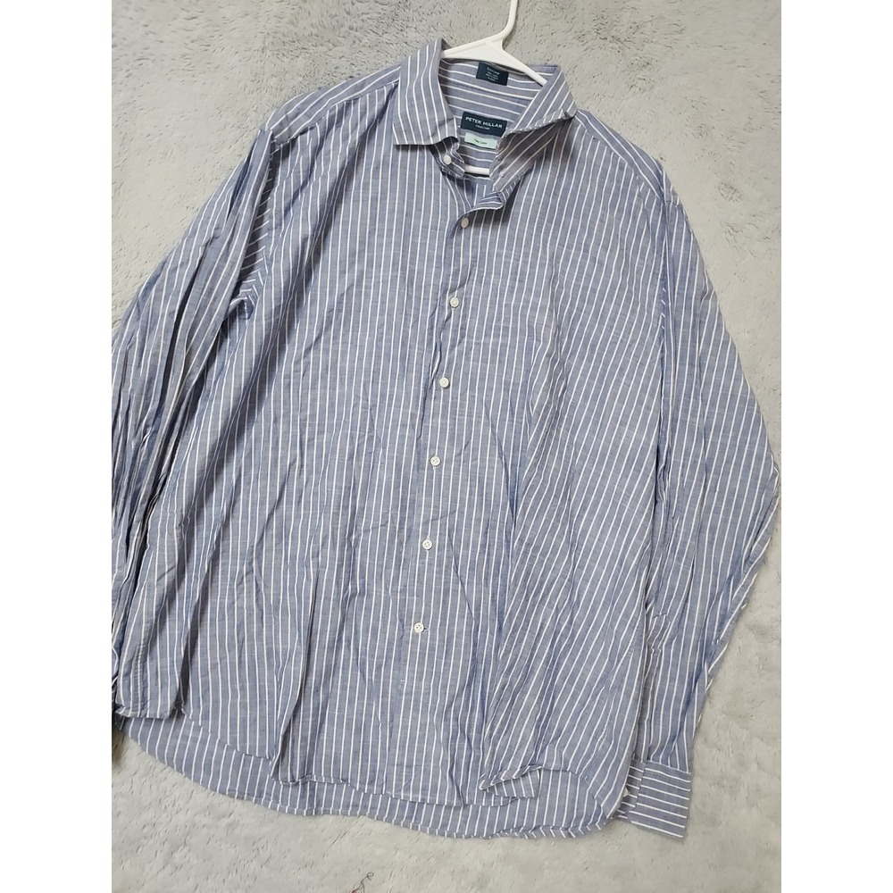 Peter Millar Shirt Mens XL Pima Cotton Striped Long Sleeve Blue White Preppy